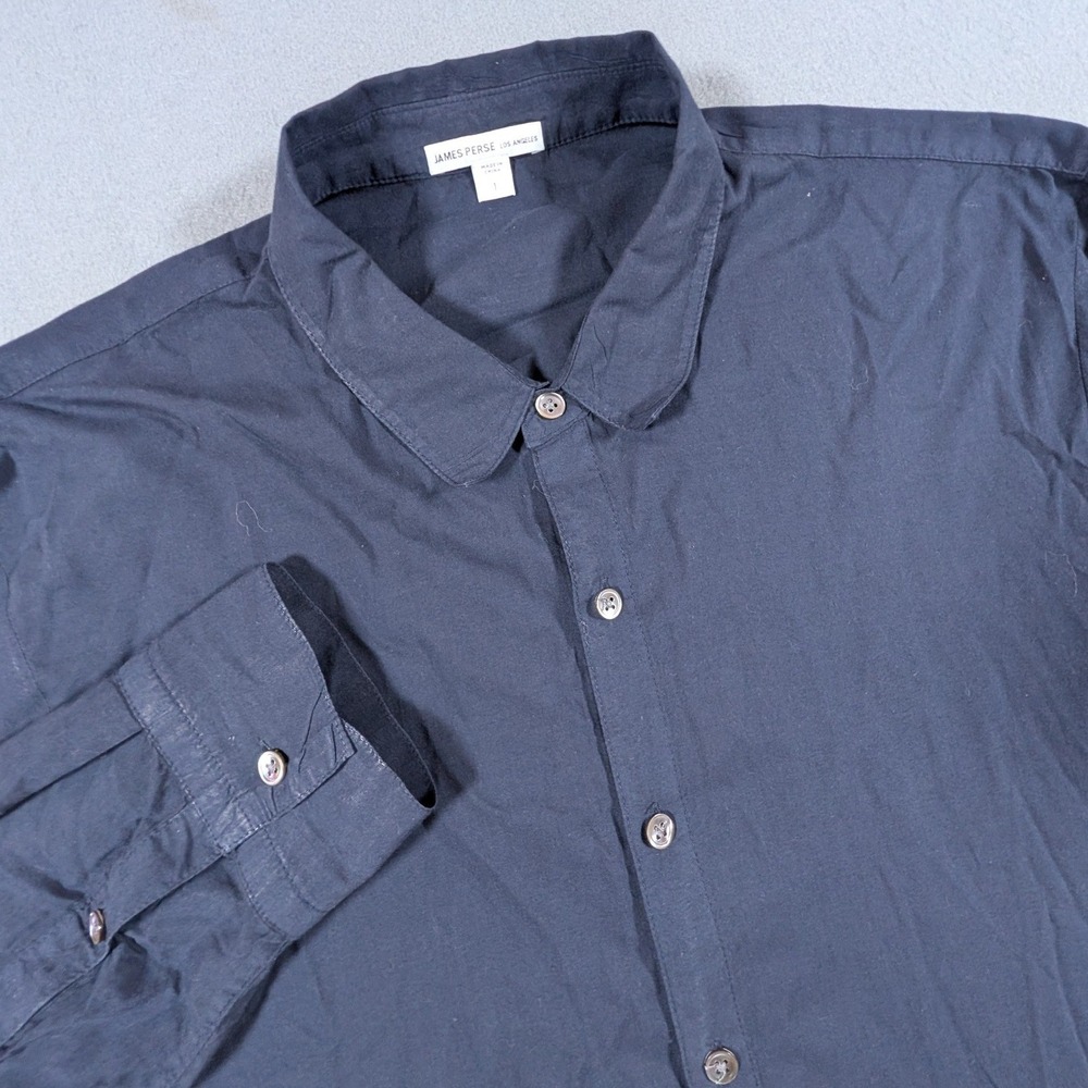 James Perse Button Down Shirt Mens 1 Navy Blue Long Sleeve Cotton MLC3408